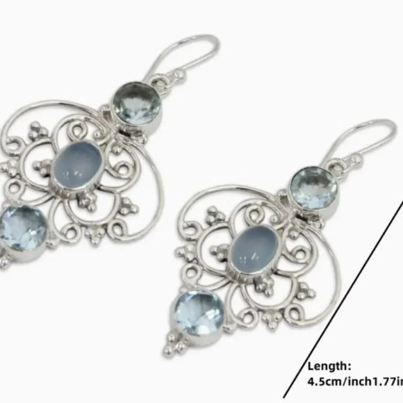 ♥️5 for $25♥️Silver Plated Retro Earrings Hollow Flower Inlaid Waterish Gemstone - Picture 4 of 5